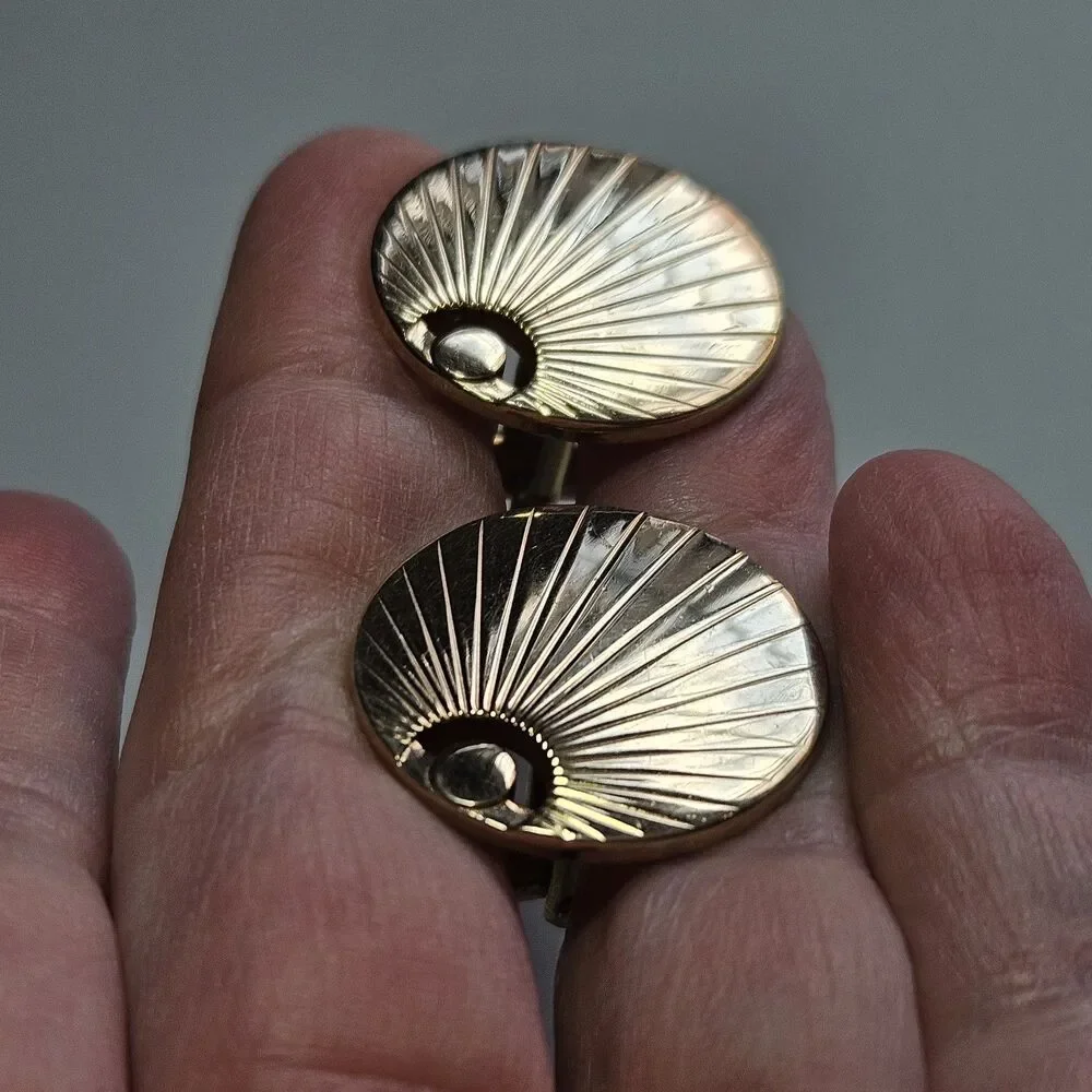 Vintage Swank Cufflinks Mens Gold Tone Metal Shell Design Set
